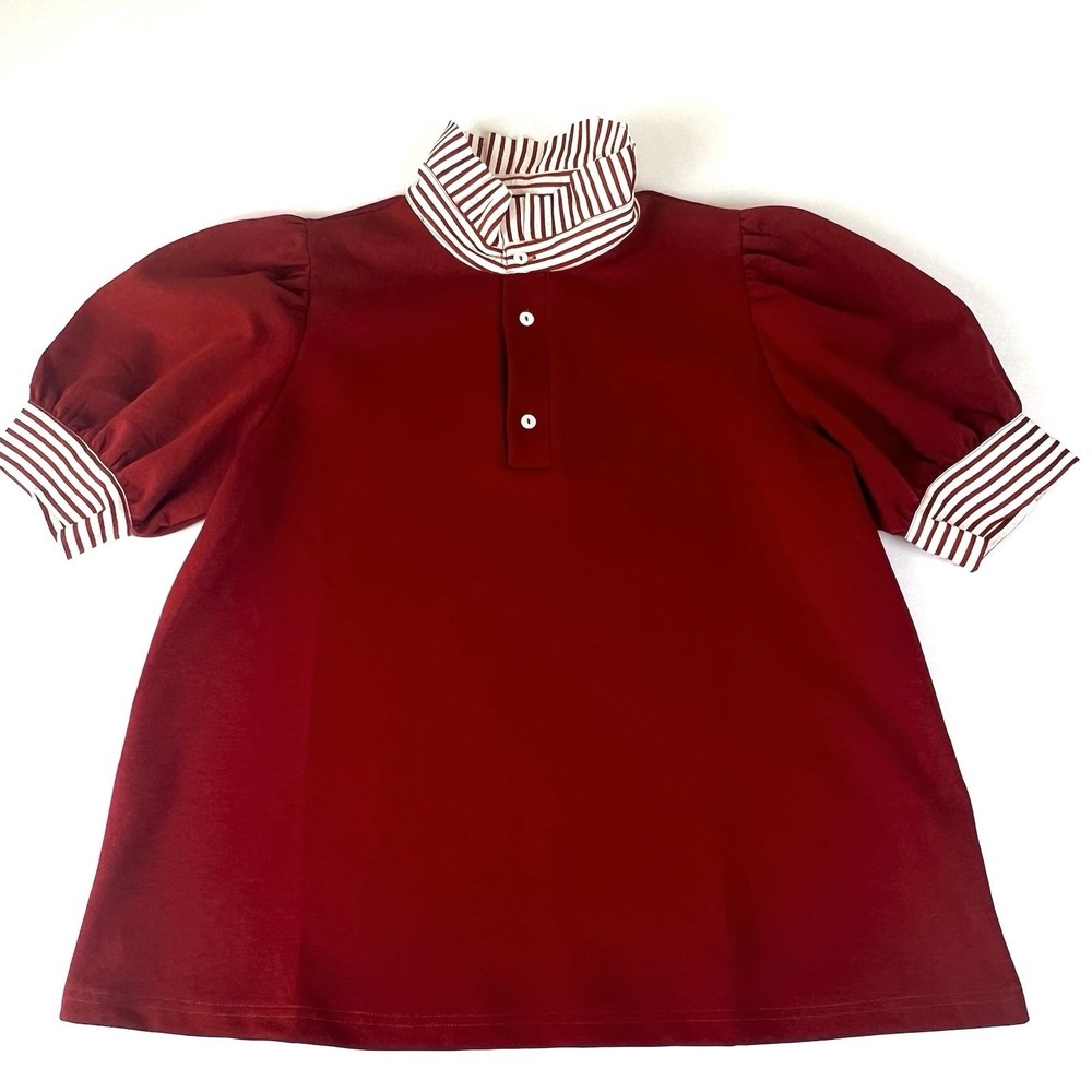 entro Rust Henley Top with Striped Collar & Cuffs - Like New Fall Transition